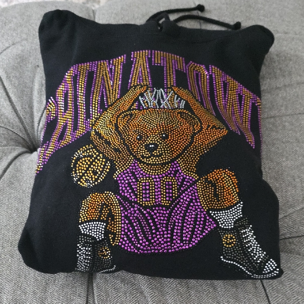 2020 Chinatown Market XP Black Hoodie with Rhinestone Bear Design **BRAND NEW**
